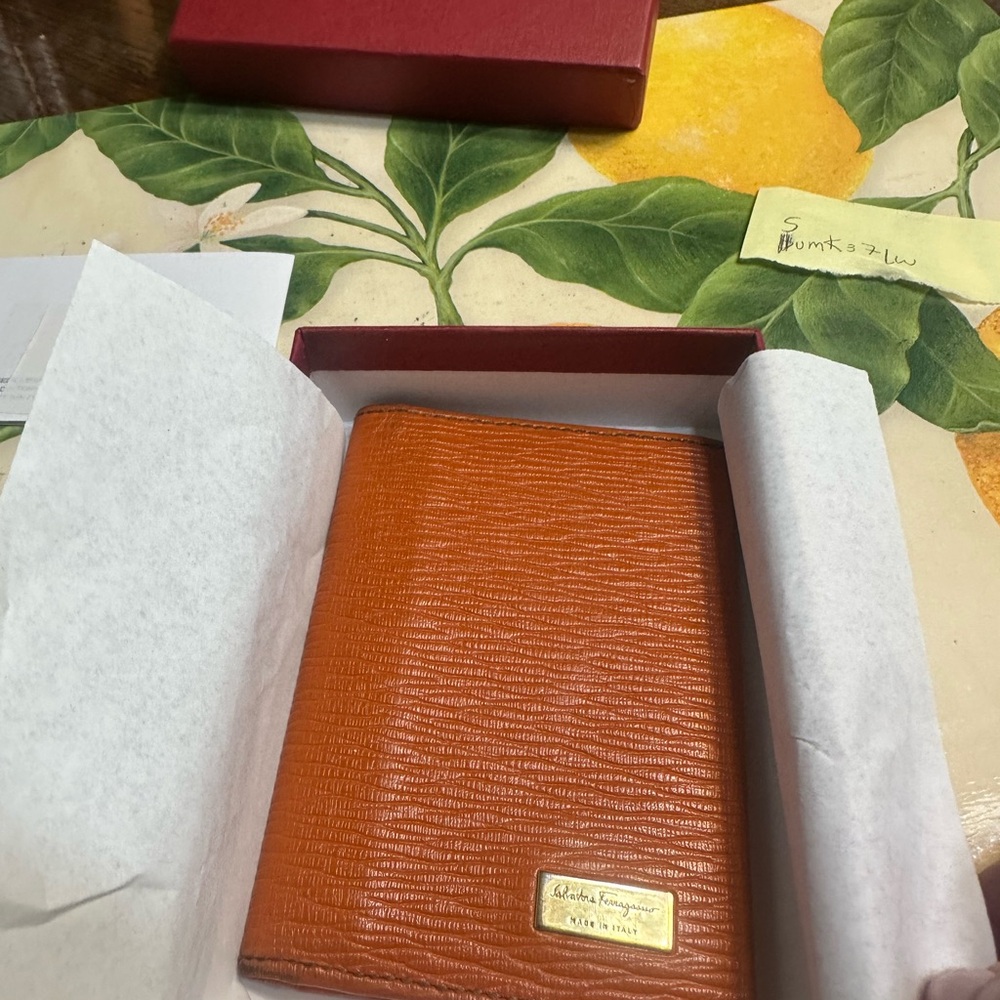 Salvatore Ferragamo Orange Leather Card Holder